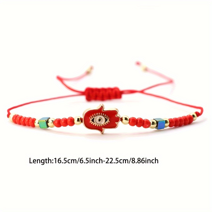 Boho Fatima Eye Charm Bracelet Nylon Rope Seed Bead Jewelry